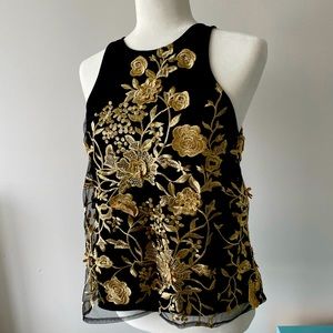 Anthropologie Gold appliqué and embroidered tank top - Petite XS